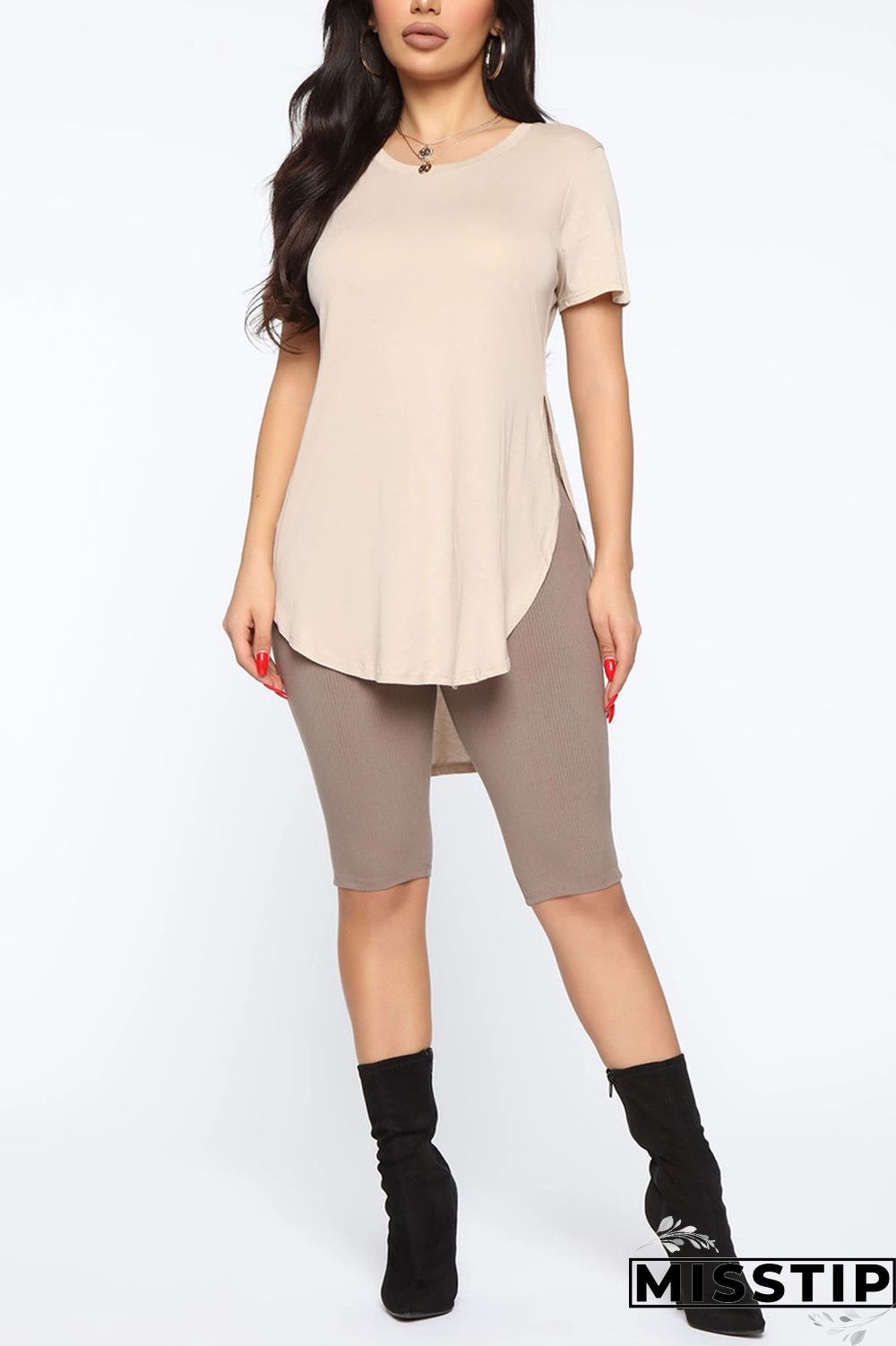 Gray Fashion Casual O Neck Short Sleeve Regular Sleeve Regular Solid Tops
