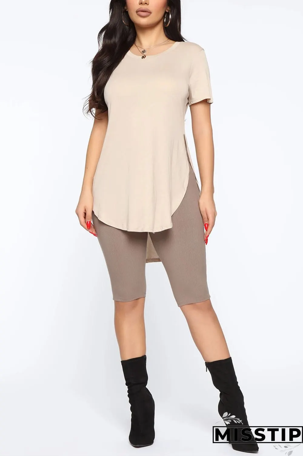 Gray Fashion Casual O Neck Short Sleeve Regular Sleeve Regular Solid Tops
