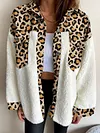Stylish Contrast Color Leopard Print Buttoned Lambskin Warmth Fashion Jacket