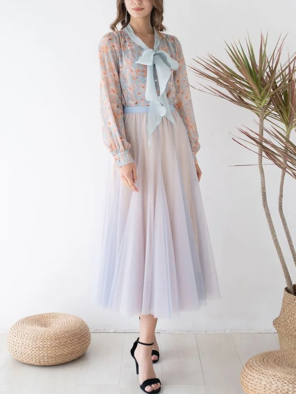 Long Sleeve Top Gradient Skirt Set
