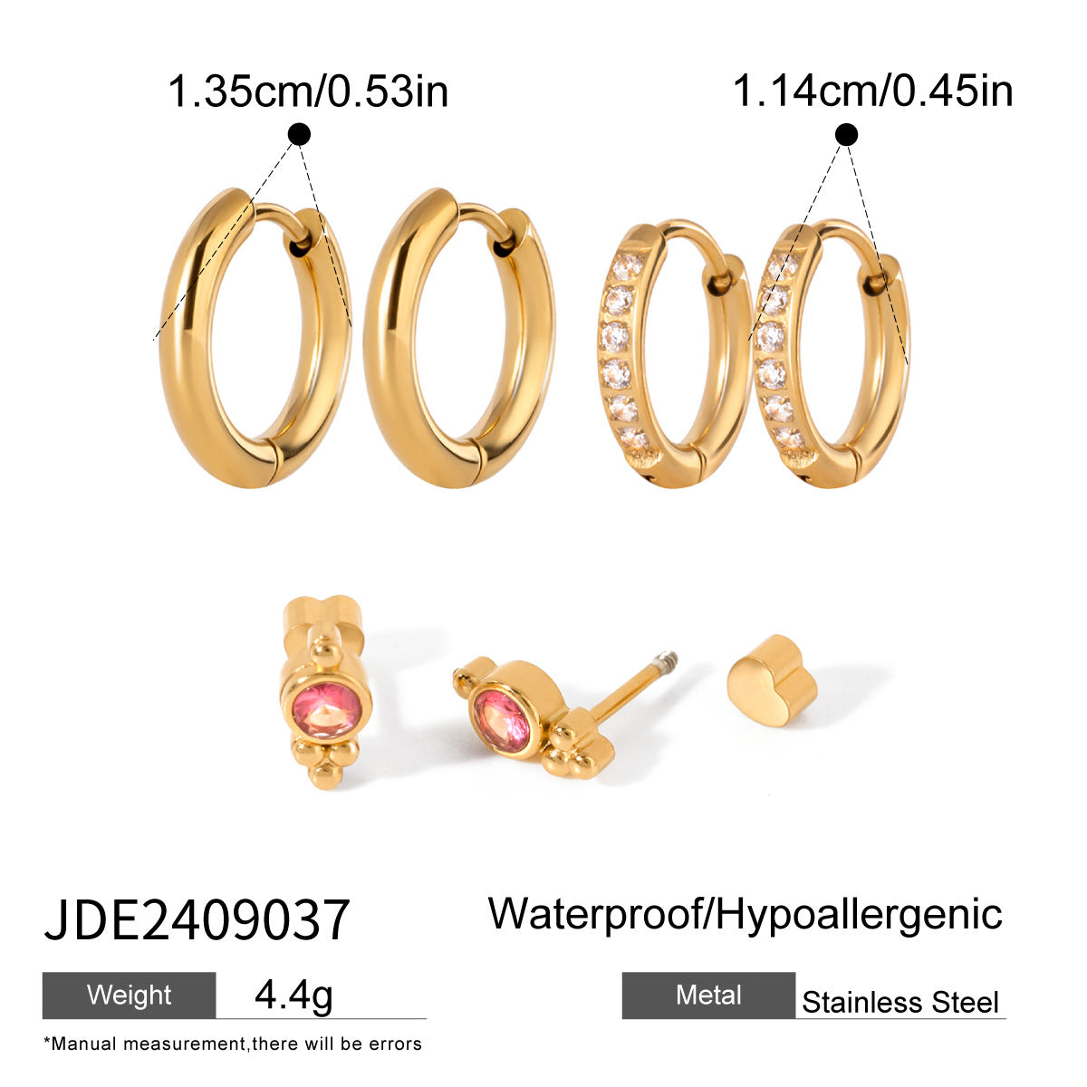 Jie Ding Three Pairs Of Stainless Steel Zircon Earrings Niche Pearl Earrings Titanium Steel Earrings