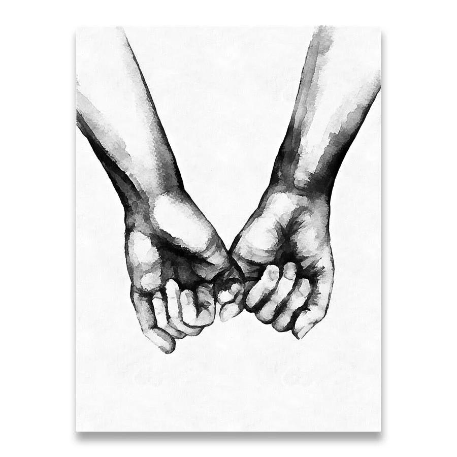 Love Poster Couple Holding Hands Painting Black And White Wall Art Canvas Minimalist Print Nordic Wall Pictures For Living Room