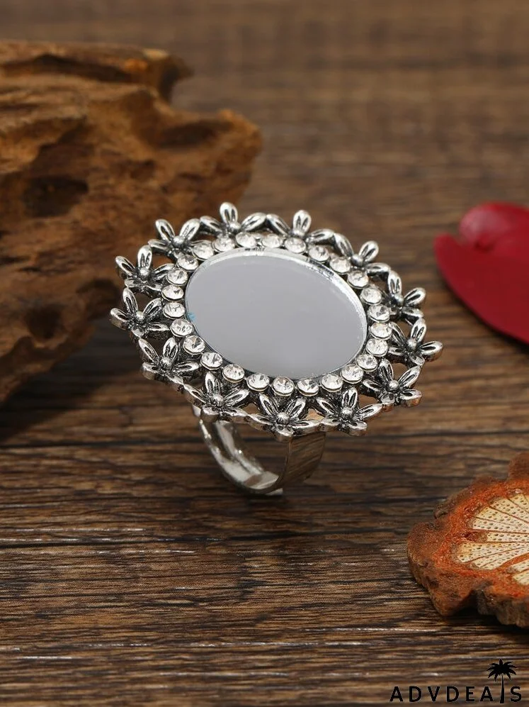 Rhinestone & Flower Decor Ring