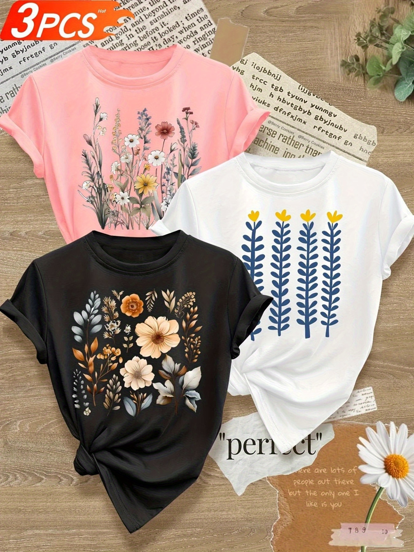 Classic 3pcs Women's T-Shirt Design Is Simple, Comfortable, Breathable, And Versatile. It Is Essential For Spring And Summer Women's Dopamine Letter Pattern Printed Short Sleeves, Shipped From Local Warehouse | IFYHOME