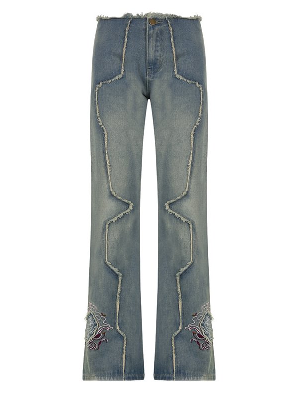 Trendy Embroidered Washed Low Rise Jeans