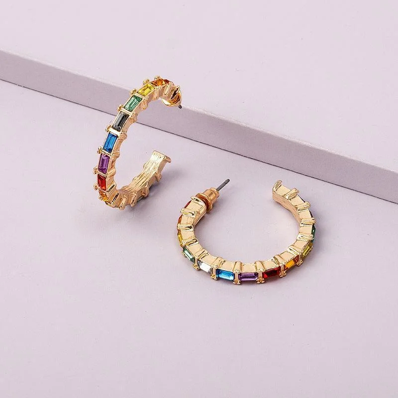 Women circle color rhinestone earings