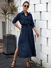 Button Shirt Collar Maxi Dress