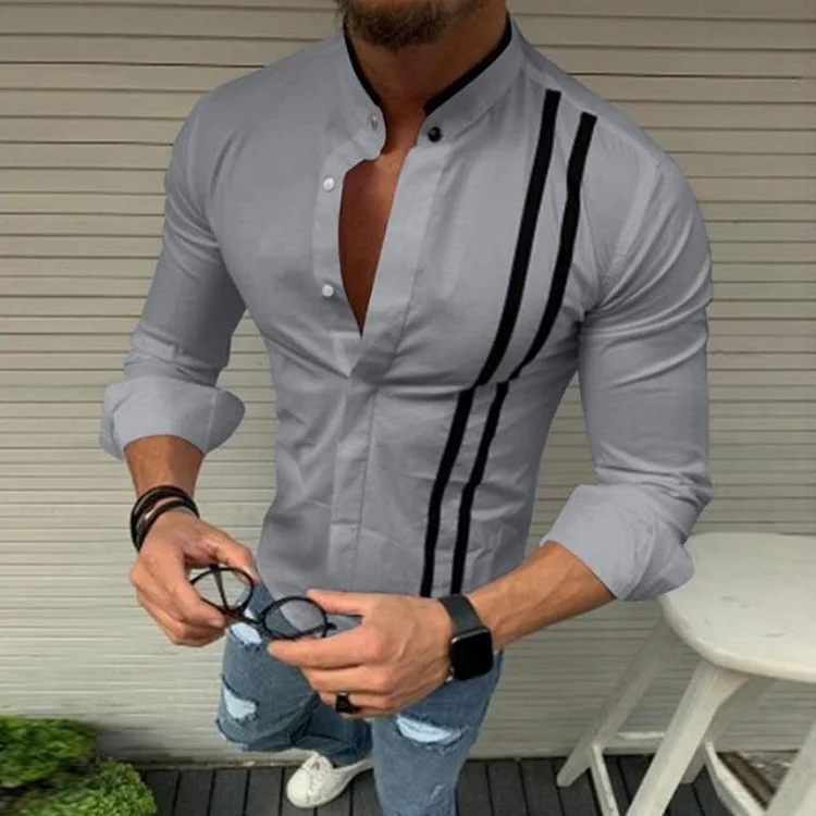 Stripe Casual Summer Short-sleeved Tops Men's Shirts at Hiphopee