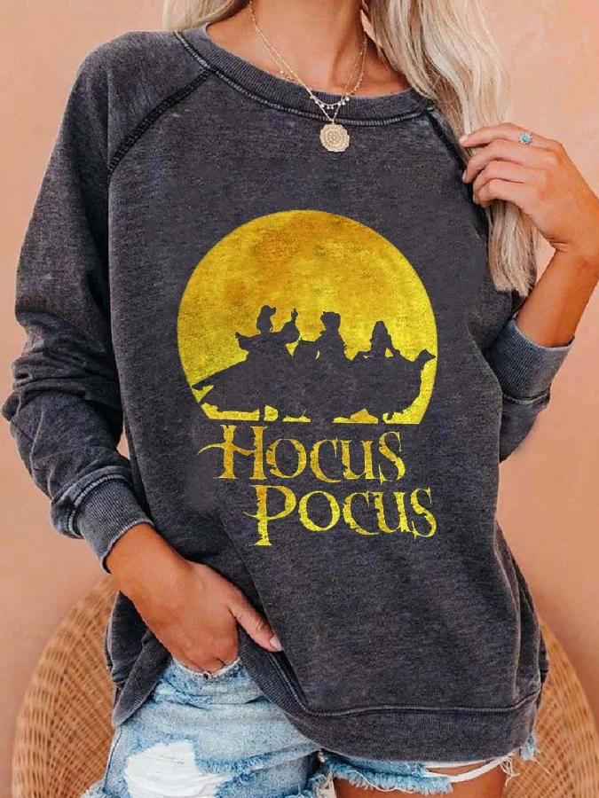 Women Halloween Hocus Pocus Fashion Print Long Sleeve Sweatshirt socialshop