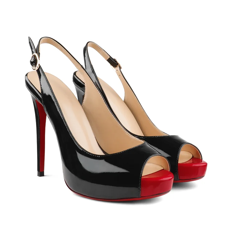 120mm Strap Slingback Sandals Red Peep Toe Platform Stilettos Classic Black Patent Heels VOCOSI VOCOSI