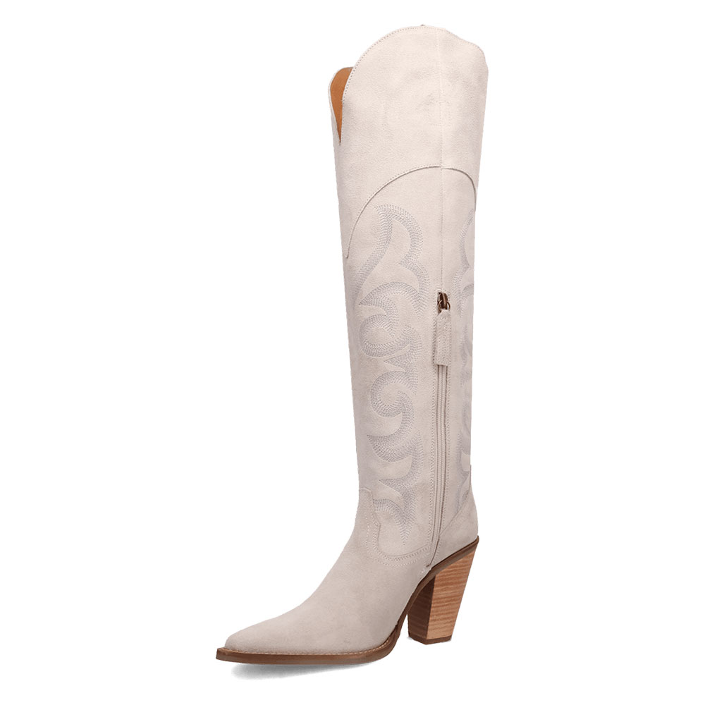 Pointed Toe Chunky Heel Embroidered Ladies' White Cowgirl Boots Nicepairs