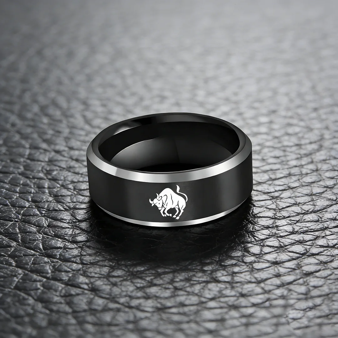 Mens Womens Black Taurus Tungsten Carbide Rings Black Edges and Laser Etched Wedding Bands Comfort Fit 4MM 6MM 8MM Width