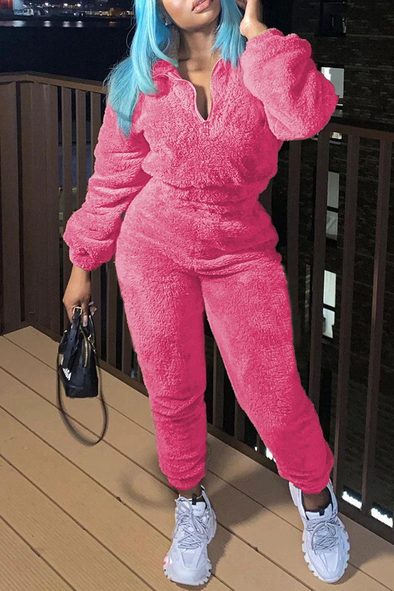 Casual Solid Patchwork Zipper Collar Long Sleeve Two Pieces