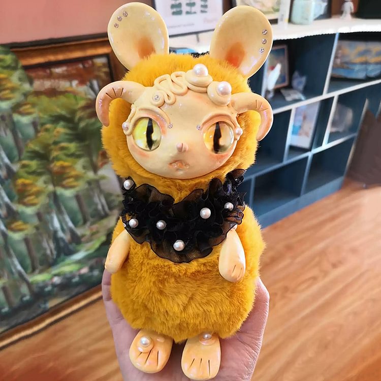 Fantasy Creature Yellow Sheep Art Doll Mythical Creature Plush Animal Doll Gifts for Her