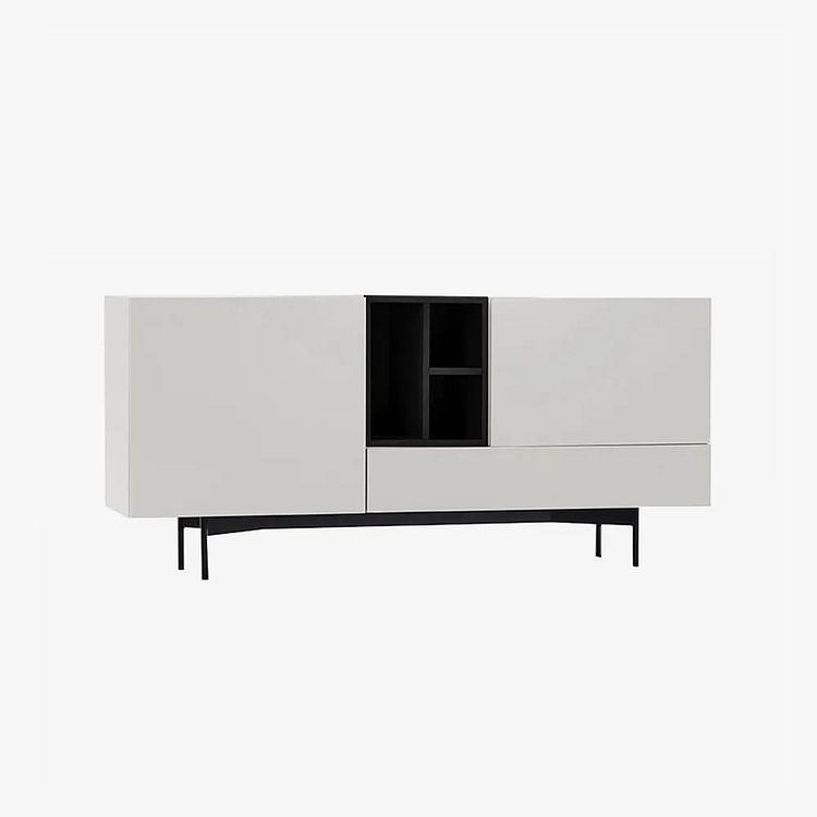 Homemys 55'' Minimalist Sideboard Cabinet with Open Storage, 1 Drawer, 2 Doors, MDF, Metal Legs