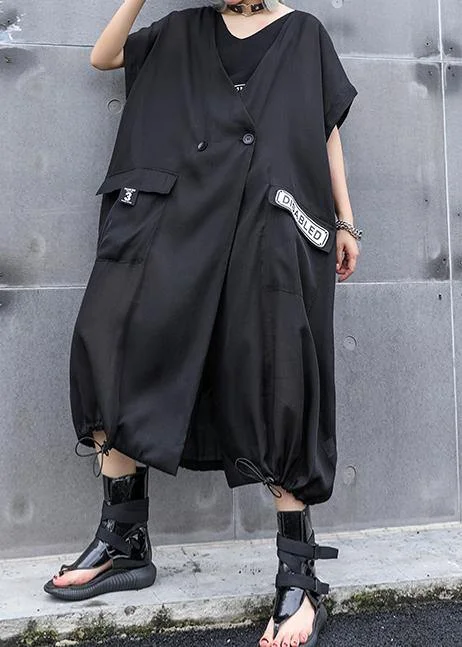 Women v neck pockets linen outfit Wardrobes black print Dresses summer