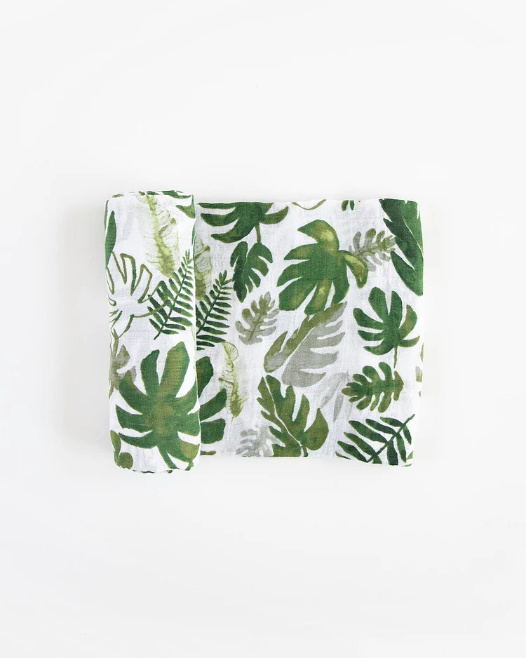 Cotton Muslin Swaddle Blanket - Tropical Leaf