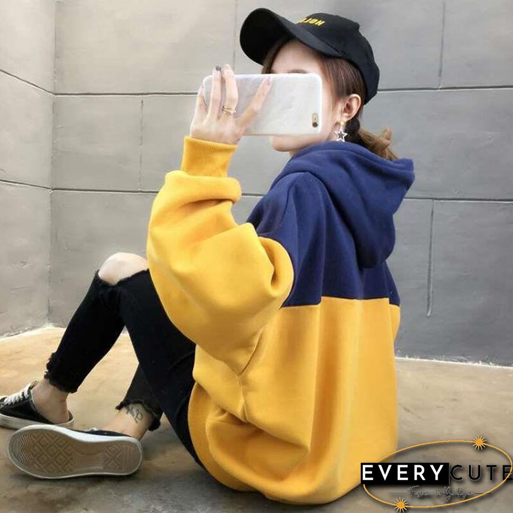 Autumn Loose Hoodies Women Print Letter Sweatshirts Vintage Patchwork Pullover Casual Long