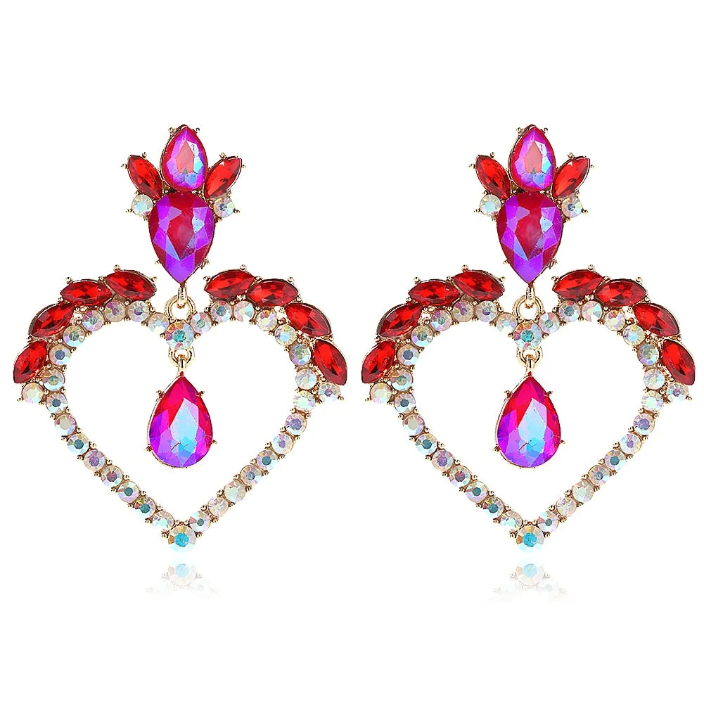Dvacaman 2022 Valentine's Day Heart-Shaped Rhinestone Earrings For Women Shiny Statement Wedding Party Gift Crystal Drop Jewelry