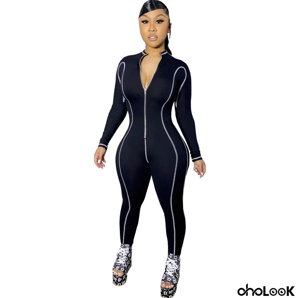 Women Long Sleeve Zip Jumpsuit