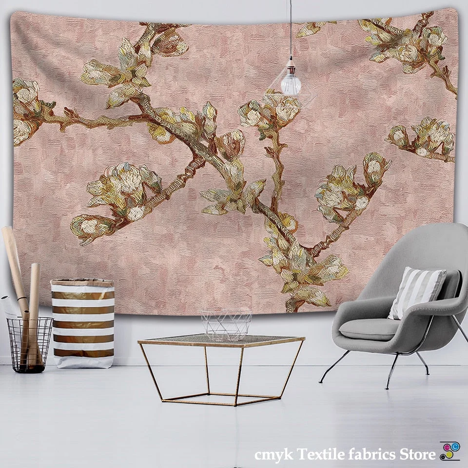 Van Gogh Oil Painting Almond Blossoms Tapestry Headboard Wall Art Bedspread Dorm Tapestry Home Decor