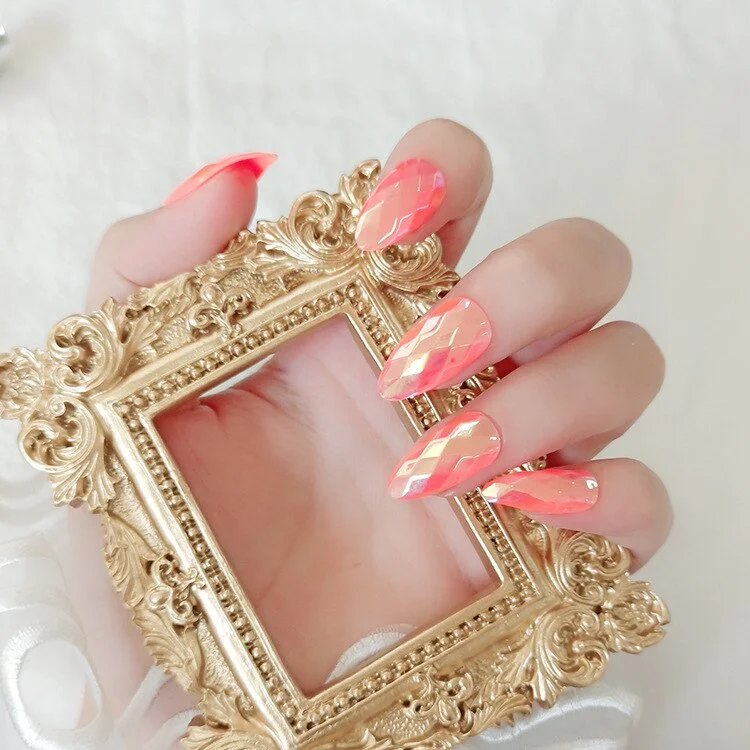 Fake Nails Nail Art Tips Press on False Tipsy withGlue Coffin Stick Designs Display Set Full Cover Artificial Detachable Mirror-Nail Inspo