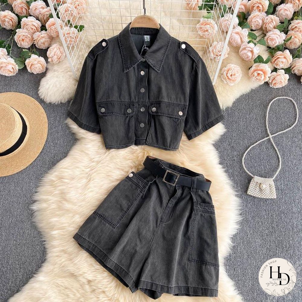 Fashion Short Denim Two-Piece Set P11692