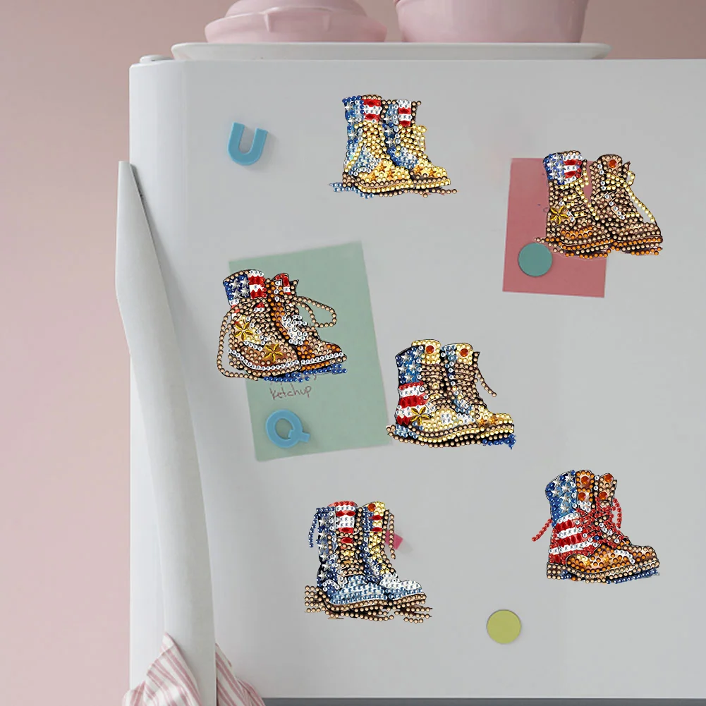 6pcs DIY Soldier Boots Special Shape Diamond Painting Fridge Magnet for Adults Kids Beginners