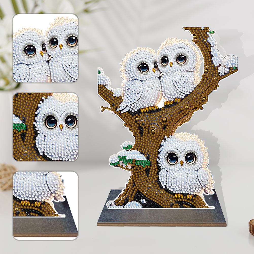 Wooden Desktop Diamond Painting Ornament Winter Owl Diamond Painting Table  Decor