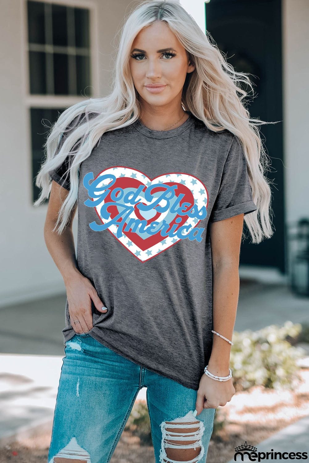 GOD BLESS AMERICA Heart Graphic T-Shirt
