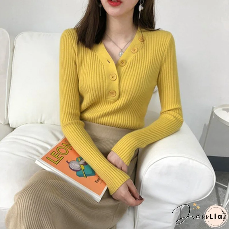 Christmas Gift Sweet Sweater Cardigan Women Long Sleeve Sweaters Solid 10 Colors V-neck Button Autumn and Winter Gentle Women's Knitwear 10807