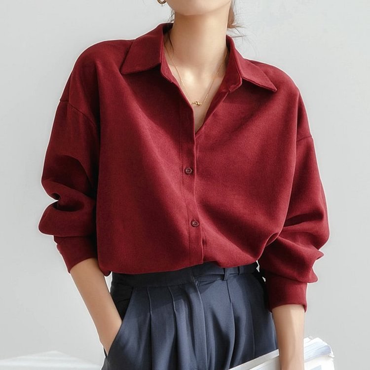 Corduroy Casual Long Sleeve Shirts & Tops QueenFunky