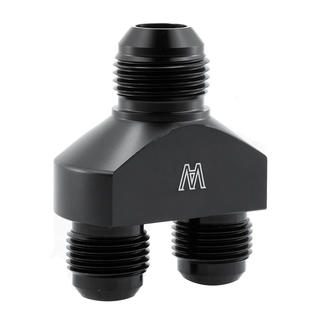 Lencool Racing 6AN 8AN 10AN Y Block Flare Fitting – Union Splitter / Hose Adapter – Black Anodized