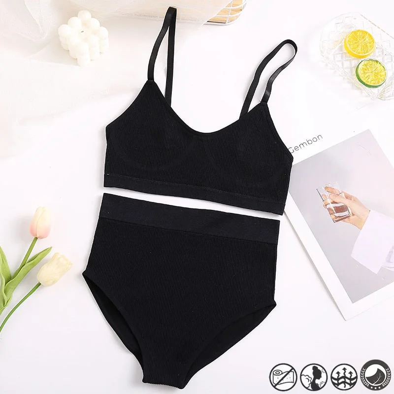 Women Sexy Underwear Seamless Bra Set High Waist Panties Female Bralette Lingerie Fitness Crop Top Simple Active Girls Sport Bra