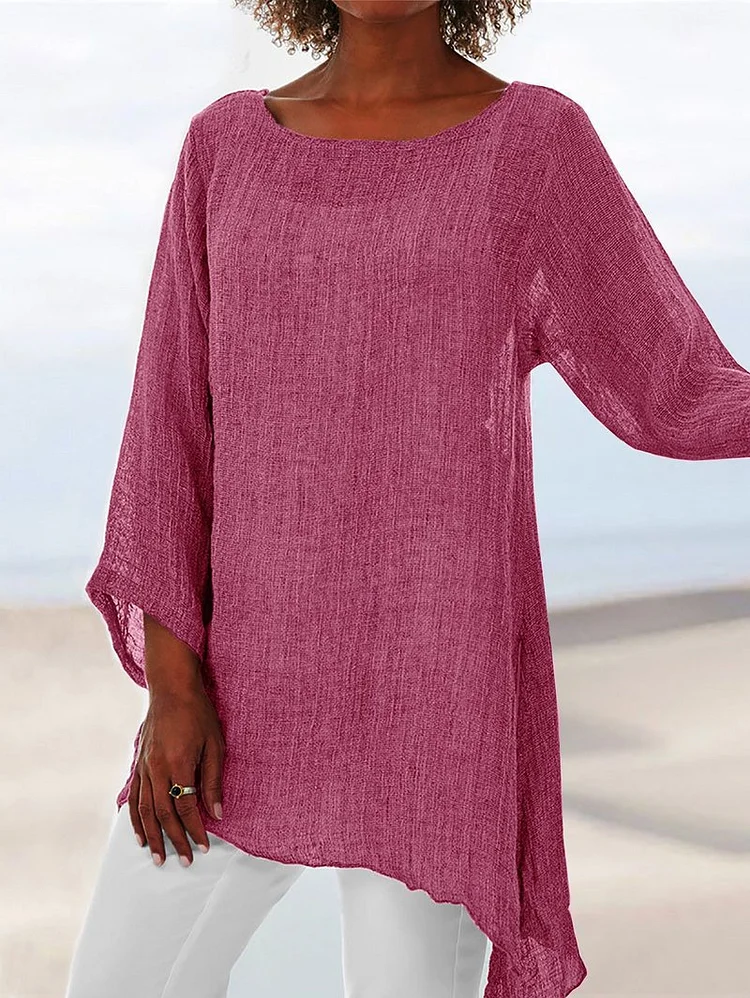 Solid Color Casual Top Irregular Long Sleeve T Blood