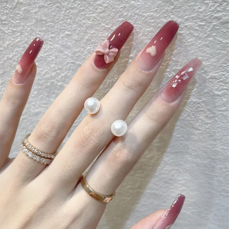 24PCS Press On Nails with Diamond Butterfly Design White Fake Nails Coffin Ballet False Nails Manicure Salon DIY  Full Finished-Nail Inspo