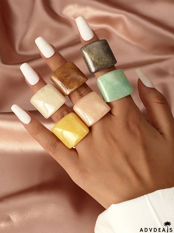 Original Vintage 6 Colors Acrylic Geometric Ring