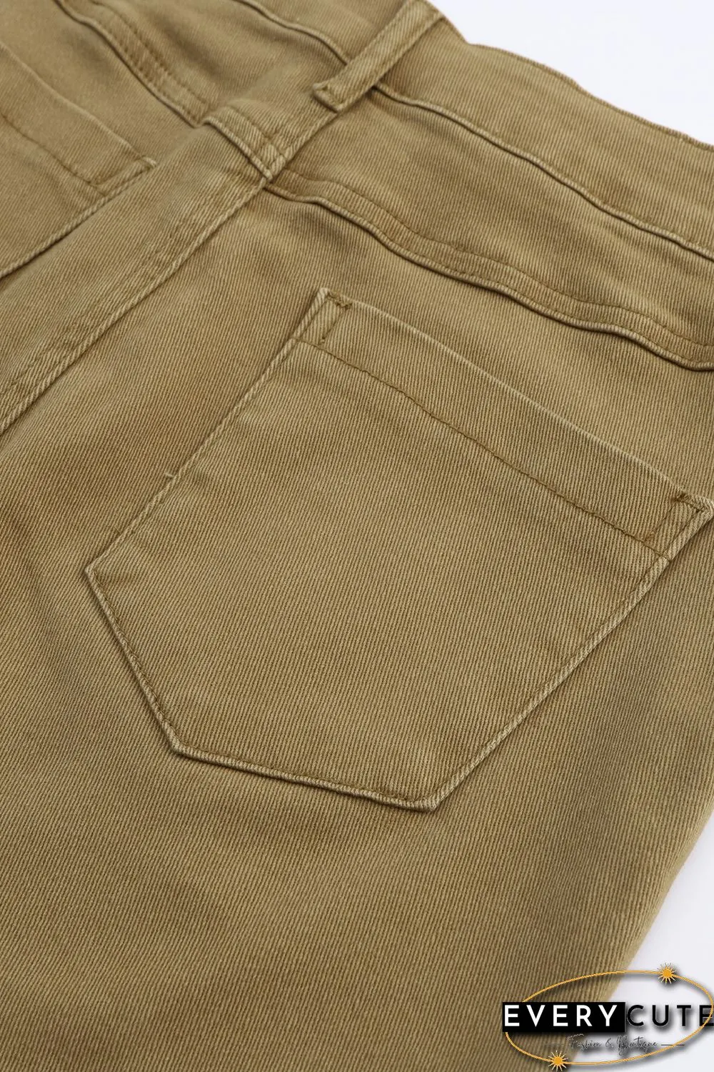 Brown High Waist Pocketed Frayed Hem Mini Denim Skirt