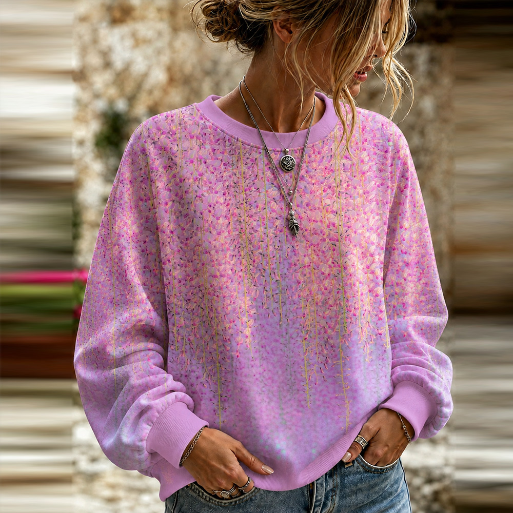 Comstylish Women's Vintage Fresh Vine Art Print Casual Long Sleeve Sweatshirt
