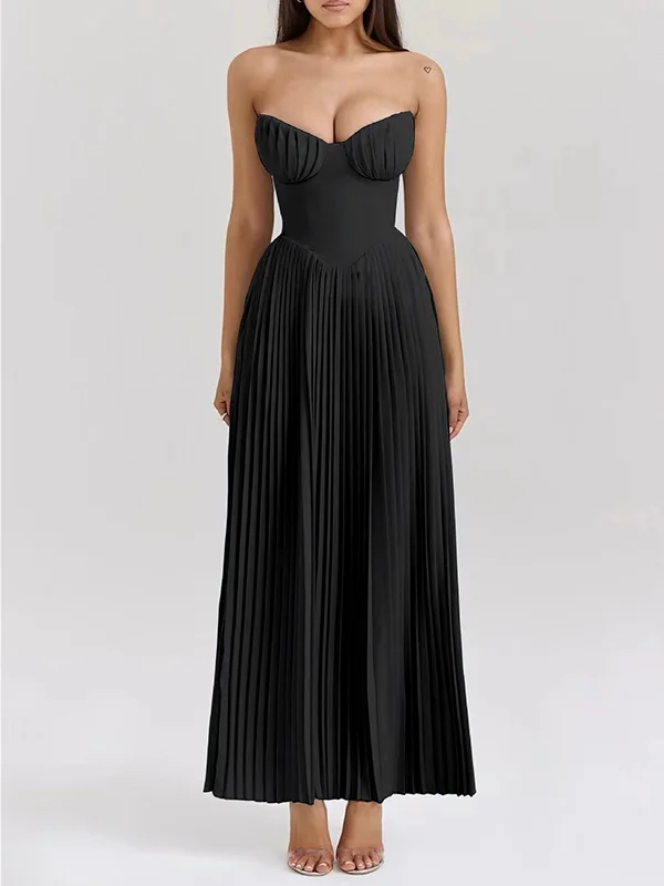 Solid Color Splicng Sleeveless Tube Elegant Maxi Dresses