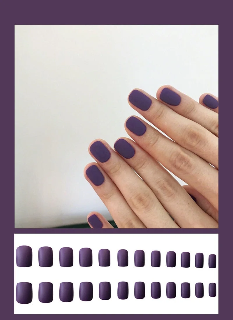 24pcs Dark Coffee Fake Nails Orange And Yellow Two-tone Matte Polish False Nail Patch Round Ballet Nail Tips Glue Wear Manicure-Nail Inspo