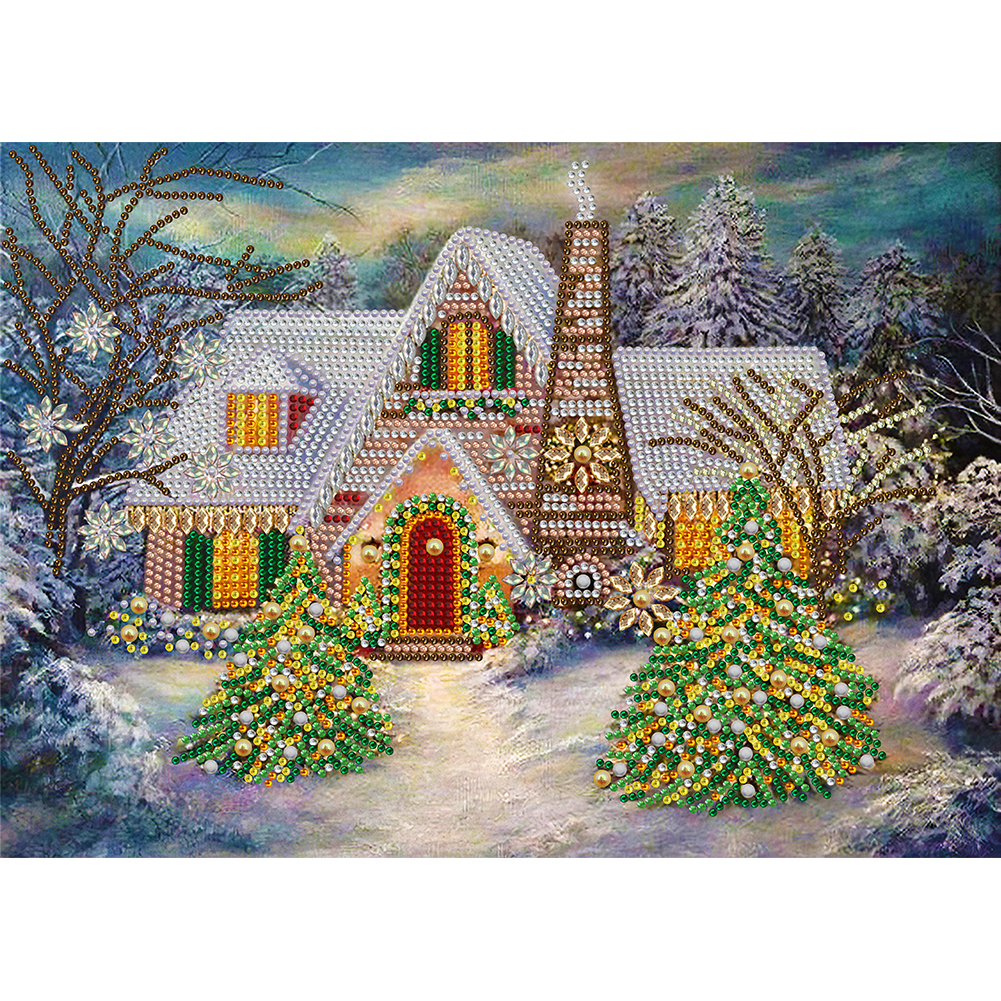 Christmas House 40*30cm(canvas) special shaped drill diamond painting