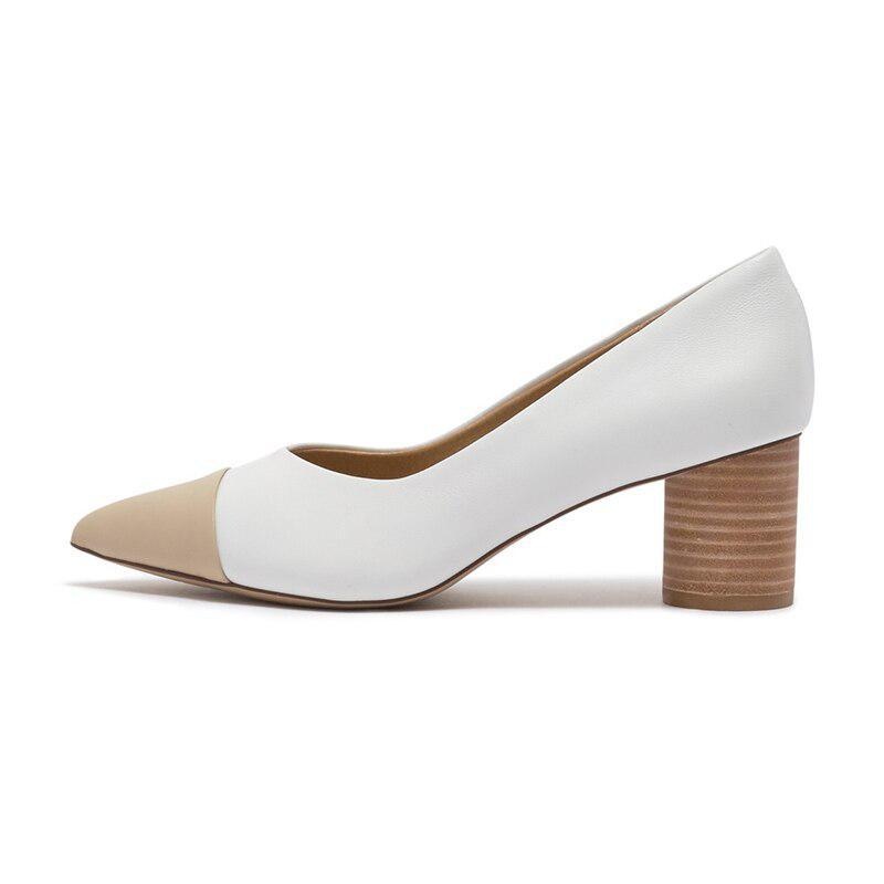 GOOSHOE White And Nude Pointed Toe Patchwork Women Pumps Cork Round Heel Work Shoes
