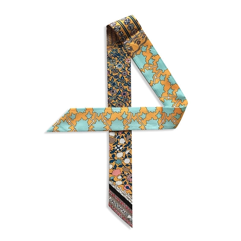 Women’s Minimalist Classic Style Color Block Satin Printing Silk Scarf