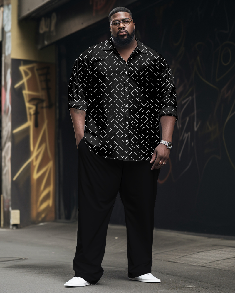 Men's Plus Size Classic Geometric Long Sleeve Lapel Shirt 2-piece Set