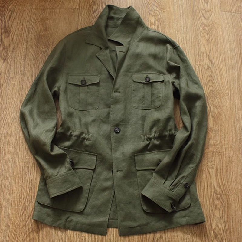 Vintage Thin Linen Solid Color Hunting Jacket