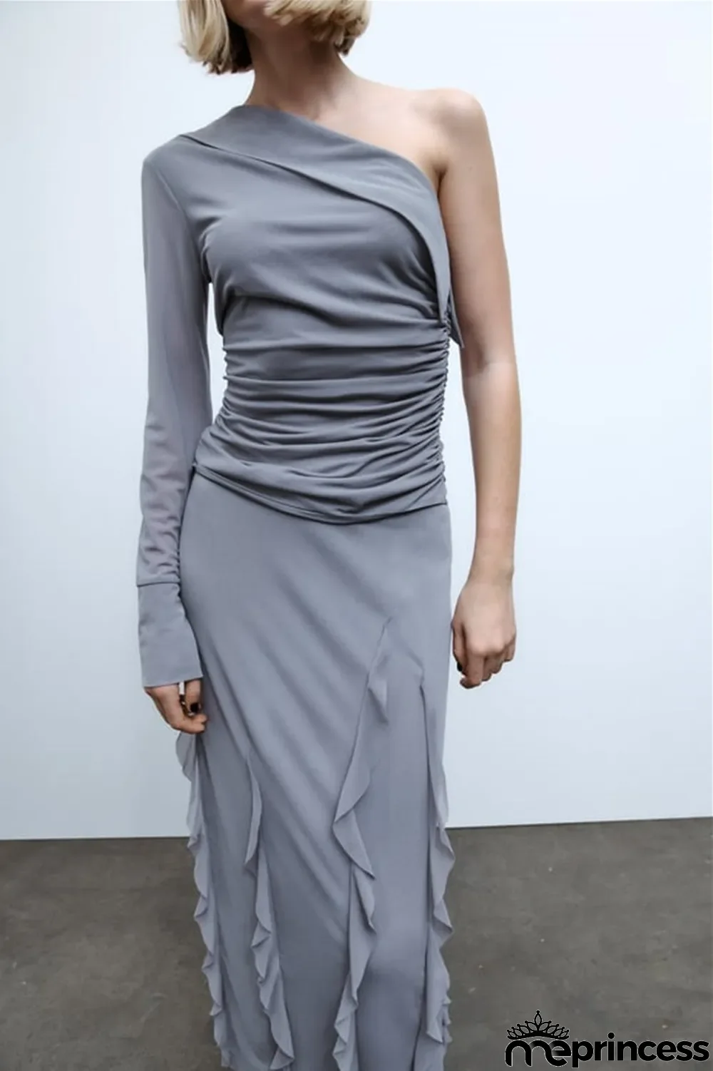 spring new European and American ruffled tulle top tulle layered skirt suit