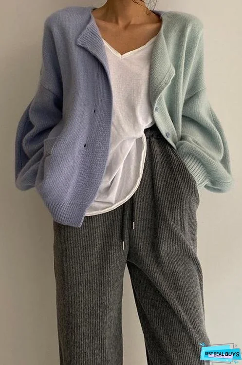 Meridress Drop Shoulder Color Block Cardigan Sweater