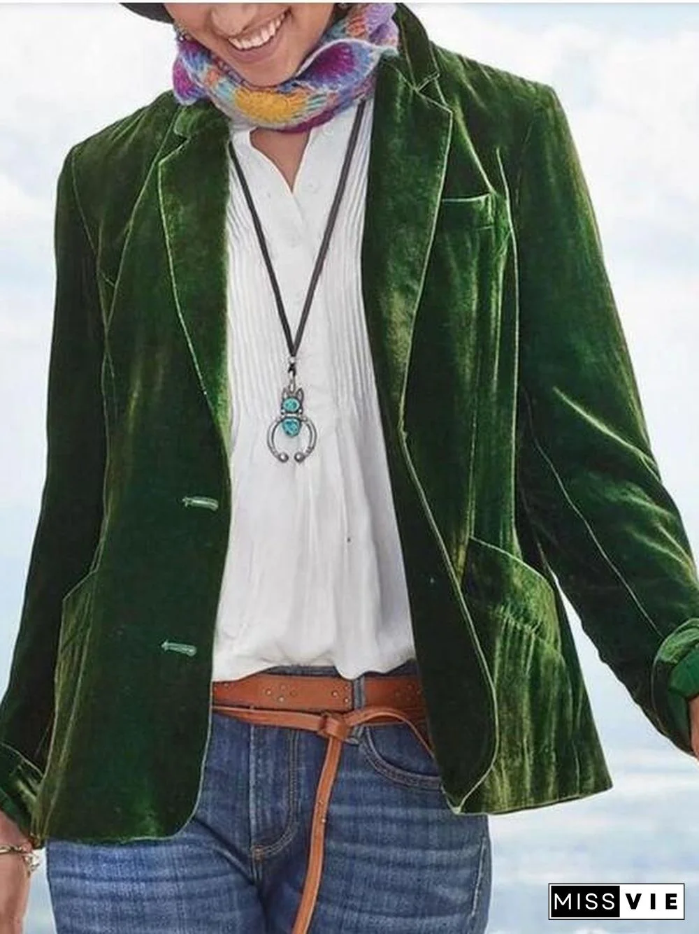 Lapel Plain Loose Velvet Coat