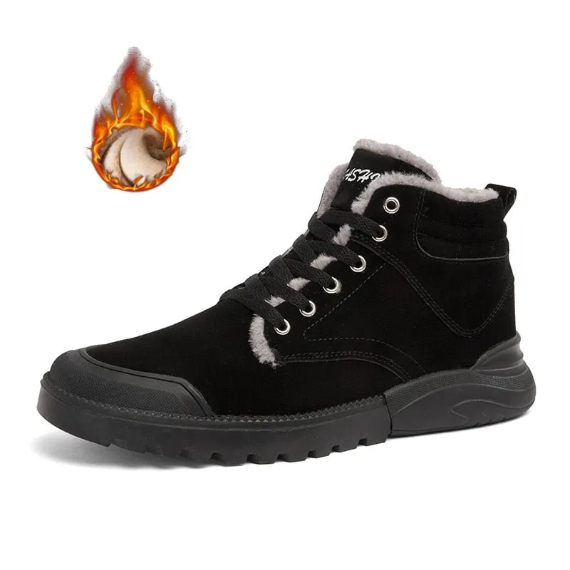 Trend All-match Men Casual Snow Boots Winter Warm High-top Male Sneakers Soft Wear-resisting Plush Shoes Fashion Comfort Lace-up